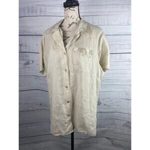 Vintage Jordan Linen Shirt Womens 18W Button Front Pocket Collar Short Sleeves